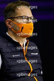 Andreas Seidl, McLaren Managing Director in the FIA Press Conference. 27.11.2020. Formula 1 World Championship, Rd 15, Bahrain Grand Prix, Sakhir, Bahrain, Practice Day
