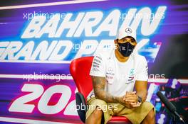 Lewis Hamilton (GBR) Mercedes AMG F1 in the post race FIA Press Conference. 29.11.2020. Formula 1 World Championship, Rd 15, Bahrain Grand Prix, Sakhir, Bahrain, Race Day.