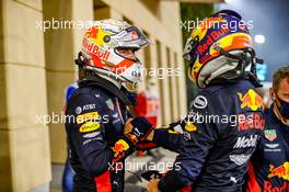 (L to R): Max Verstappen (NLD) Red Bull Racing celebrates his second position with third placed team mate Alexander Albon (THA) Red Bull Racing. 29.11.2020. Formula 1 World Championship, Rd 15, Bahrain Grand Prix, Sakhir, Bahrain, Race Day.