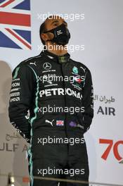 Race winner Lewis Hamilton (GBR) Mercedes AMG F1 celebrates on the podium. 29.11.2020. Formula 1 World Championship, Rd 15, Bahrain Grand Prix, Sakhir, Bahrain, Race Day.