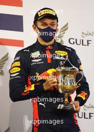 Alexander Albon (THA) Red Bull Racing celebrates his third position on the podium. 29.11.2020. Formula 1 World Championship, Rd 15, Bahrain Grand Prix, Sakhir, Bahrain, Race Day.