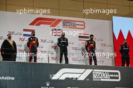 The podium (L to R): Max Verstappen (NLD) Red Bull Racing, second; Lewis Hamilton (GBR) Mercedes AMG F1, race winner; Alexander Albon (THA) Red Bull Racing, third. 29.11.2020. Formula 1 World Championship, Rd 15, Bahrain Grand Prix, Sakhir, Bahrain, Race Day.