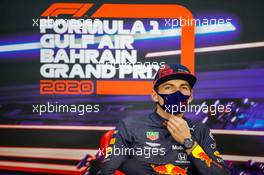 Max Verstappen (NLD) Red Bull Racing in the post race FIA Press Conference. 29.11.2020. Formula 1 World Championship, Rd 15, Bahrain Grand Prix, Sakhir, Bahrain, Race Day.