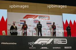 1st place Lewis Hamilton (GBR) Mercedes AMG F1 W11, 2nd place Max Verstappen (NLD) Red Bull Racing RB16 and 3rd place Alexander Albon (THA) Red Bull Racing RB16. 29.11.2020. Formula 1 World Championship, Rd 15, Bahrain Grand Prix, Sakhir, Bahrain, Race Day.