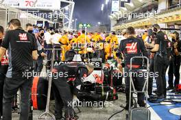 Kevin Magnussen (DEN) Haas VF-20 in the pits while the race is stopped. 29.11.2020. Formula 1 World Championship, Rd 15, Bahrain Grand Prix, Sakhir, Bahrain, Race Day.