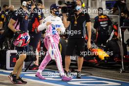 Sergio Perez (MEX) Racing Point F1 Team in the pits while the race is stopped. 29.11.2020. Formula 1 World Championship, Rd 15, Bahrain Grand Prix, Sakhir, Bahrain, Race Day.