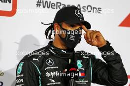Pole sitter Lewis Hamilton (GBR) Mercedes AMG F1 in qualifying parc ferme. 28.11.2020. Formula 1 World Championship, Rd 15, Bahrain Grand Prix, Sakhir, Bahrain, Qualifying Day.