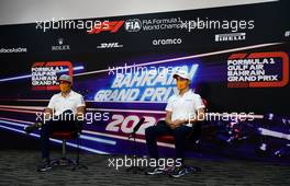 (L to R): Carlos Sainz Jr (ESP) McLaren and team mate Lando Norris (GBR) McLaren in the FIA Press Conference. 26.11.2020. Formula 1 World Championship, Rd 15, Bahrain Grand Prix, Sakhir, Bahrain, Preparation Day.