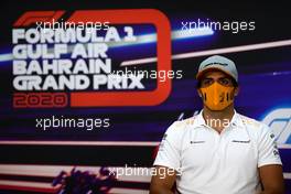 Carlos Sainz Jr (ESP) McLaren in the FIA Press Conference. 26.11.2020. Formula 1 World Championship, Rd 15, Bahrain Grand Prix, Sakhir, Bahrain, Preparation Day.