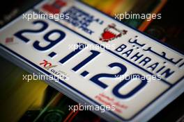 Circuit atmosphere - Bahrain Grand Prix souvenir registration plate. 26.11.2020. Formula 1 World Championship, Rd 15, Bahrain Grand Prix, Sakhir, Bahrain, Preparation Day.