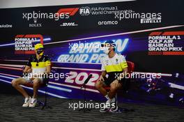 (L to R): Esteban Ocon (FRA) Renault F1 Team and team mate Daniel Ricciardo (AUS) Renault F1 Team in the FIA Press Conference. 26.11.2020. Formula 1 World Championship, Rd 15, Bahrain Grand Prix, Sakhir, Bahrain, Preparation Day.