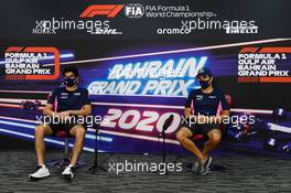 (L to R): Lance Stroll (CDN) Racing Point F1 Team and team mate Sergio Perez (MEX) Racing Point F1 Team in the FIA Press Conference. 26.11.2020. Formula 1 World Championship, Rd 15, Bahrain Grand Prix, Sakhir, Bahrain, Preparation Day.