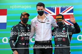 Race winner Lewis Hamilton (GBR) Mercedes AMG F1 (Left) and team mate Valtteri Bottas (FIN) Mercedes AMG F1 (Right) celebrate on the podium. 16.08.2020. Formula 1 World Championship, Rd 6, Spanish Grand Prix, Barcelona, Spain, Race Day.