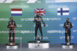 The podium (L to R): Max Verstappen (NLD) Red Bull Racing, second; Lewis Hamilton (GBR) Mercedes AMG F1, race winner; Valtteri Bottas (FIN) Mercedes AMG F1, third. 16.08.2020. Formula 1 World Championship, Rd 6, Spanish Grand Prix, Barcelona, Spain, Race Day.