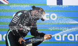Race winner Lewis Hamilton (GBR) Mercedes AMG F1 celebrates with the champagne on the podium. 16.08.2020. Formula 1 World Championship, Rd 6, Spanish Grand Prix, Barcelona, Spain, Race Day.