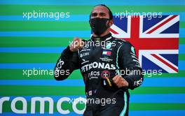 Race winner Lewis Hamilton (GBR) Mercedes AMG F1 celebrates on the podium. 16.08.2020. Formula 1 World Championship, Rd 6, Spanish Grand Prix, Barcelona, Spain, Race Day.