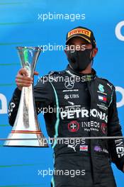 Race winner Lewis Hamilton (GBR) Mercedes AMG F1 celebrates on the podium. 16.08.2020. Formula 1 World Championship, Rd 6, Spanish Grand Prix, Barcelona, Spain, Race Day.