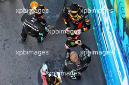 The podium: Max Verstappen (NLD) Red Bull Racing, second; Lewis Hamilton (GBR) Mercedes AMG F1, race winner; Valtteri Bottas (FIN) Mercedes AMG F1, third. 16.08.2020. Formula 1 World Championship, Rd 6, Spanish Grand Prix, Barcelona, Spain, Race Day.