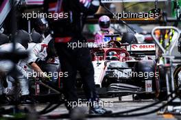 Kimi Raikkonen (FIN) Alfa Romeo Racing C39 makes a pit stop. 16.08.2020. Formula 1 World Championship, Rd 6, Spanish Grand Prix, Barcelona, Spain, Race Day.