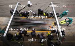 Lewis Hamilton (GBR) Mercedes AMG F1 W11 makes a pit stop. 16.08.2020. Formula 1 World Championship, Rd 6, Spanish Grand Prix, Barcelona, Spain, Race Day.