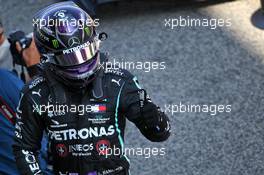 Lewis Hamilton (GBR) Mercedes AMG F1 celebrates his pole position in qualifying parc ferme. 15.08.2020. Formula 1 World Championship, Rd 6, Spanish Grand Prix, Barcelona, Spain, Qualifying Day.