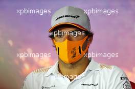 Carlos Sainz Jr (ESP) McLaren in the FIA Press Conference. 13.08.2020. Formula 1 World Championship, Rd 6, Spanish Grand Prix, Barcelona, Spain, Preparation Day.