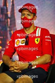 Sebastian Vettel (GER) Ferrari in the FIA Press Conference. 13.08.2020. Formula 1 World Championship, Rd 6, Spanish Grand Prix, Barcelona, Spain, Preparation Day.