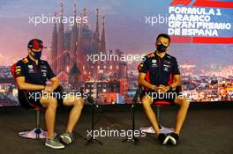 (L to R): Max Verstappen (NLD) Red Bull Racing and team mate Alexander Albon (THA) Red Bull Racing in the FIA Press Conference. 13.08.2020. Formula 1 World Championship, Rd 6, Spanish Grand Prix, Barcelona, Spain, Preparation Day.
