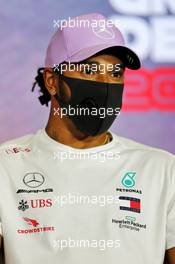 Lewis Hamilton (GBR) Mercedes AMG F1 in the FIA Press Conference. 13.08.2020. Formula 1 World Championship, Rd 6, Spanish Grand Prix, Barcelona, Spain, Preparation Day.