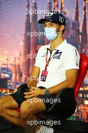 Pierre Gasly (FRA) AlphaTauri in the FIA Press Conference. 13.08.2020. Formula 1 World Championship, Rd 6, Spanish Grand Prix, Barcelona, Spain, Preparation Day.
