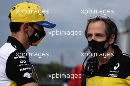 (L to R): Esteban Ocon (FRA) Renault F1 Team with Ciaron Pilbeam (GBR) Renault F1 Team Chief Race Engineer. 13.08.2020. Formula 1 World Championship, Rd 6, Spanish Grand Prix, Barcelona, Spain, Preparation Day.