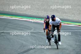 Valtteri Bottas (FIN) Mercedes AMG F1 rides the circuit with his girlfriend Tiffany Cromwell (AUS) Professional Cyclist. 13.08.2020. Formula 1 World Championship, Rd 6, Spanish Grand Prix, Barcelona, Spain, Preparation Day.