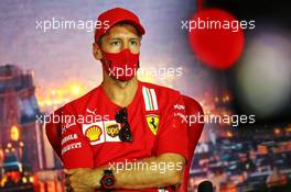 Sebastian Vettel (GER) Ferrari in the FIA Press Conference. 13.08.2020. Formula 1 World Championship, Rd 6, Spanish Grand Prix, Barcelona, Spain, Preparation Day.