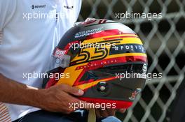 Carlos Sainz Jr (ESP) McLaren - Spanish GP helmet. 13.08.2020. Formula 1 World Championship, Rd 6, Spanish Grand Prix, Barcelona, Spain, Preparation Day.