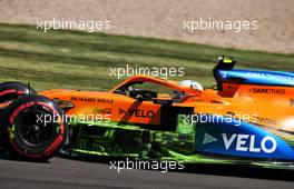 Lando Norris (GBR) McLaren MCL35 with flow-vis paint. 31.07.2020. Formula 1 World Championship, Rd 4, British Grand Prix, Silverstone, England, Practice Day.