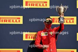 Charles Leclerc (MON) Ferrari celebrates his third position on the podium. 02.08.2020. Formula 1 World Championship, Rd 4, British Grand Prix, Silverstone, England, Race Day.
