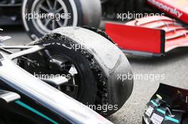 Lewis Hamilton (GBR) Mercedes AMG F1 W11 punctured tyre. 02.08.2020. Formula 1 World Championship, Rd 4, British Grand Prix, Silverstone, England, Race Day.