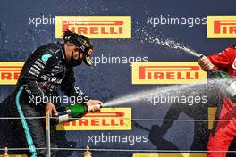 Race winner Lewis Hamilton (GBR) Mercedes AMG F1 celebrates on the podium.                                02.08.2020. Formula 1 World Championship, Rd 4, British Grand Prix, Silverstone, England, Race Day.