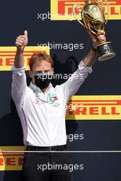 Gilles Pironi (FRA) Mercedes AMG F1 on the podium. 02.08.2020. Formula 1 World Championship, Rd 4, British Grand Prix, Silverstone, England, Race Day.