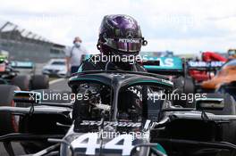 Race winner Lewis Hamilton (GBR) Mercedes AMG F1 W11 in parc ferme with a puncture. 02.08.2020. Formula 1 World Championship, Rd 4, British Grand Prix, Silverstone, England, Race Day.