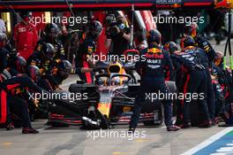 Max Verstappen (NLD) Red Bull Racing RB16 makes a pit stop. 02.08.2020. Formula 1 World Championship, Rd 4, British Grand Prix, Silverstone, England, Race Day.