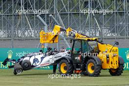 The AlphaTauri AT01 of Daniil Kvyat (RUS) AlphaTauri AT01 is removed by marshals after he crashed out of the race. 02.08.2020. Formula 1 World Championship, Rd 4, British Grand Prix, Silverstone, England, Race Day.
