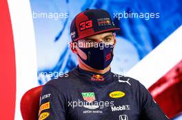 Max Verstappen (NLD) Red Bull Racing in the post qualifying FIA Press Conference. 01.08.2020. Formula 1 World Championship, Rd 4, British Grand Prix, Silverstone, England, Qualifying Day.