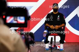 Lewis Hamilton (GBR) Mercedes AMG F1 in the post qualifying FIA Press Conference. 01.08.2020. Formula 1 World Championship, Rd 4, British Grand Prix, Silverstone, England, Qualifying Day.