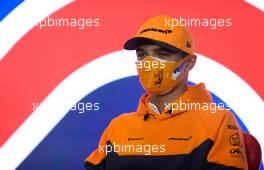Lando Norris (GBR) McLaren in the FIA Press Conference. 30.07.2020. Formula 1 World Championship, Rd 4, British Grand Prix, Silverstone, England, Preparation Day.
