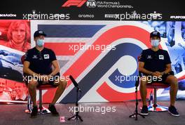 (L to R): Daniil Kvyat (RUS) AlphaTauri and Pierre Gasly (FRA) AlphaTauri in the FIA Press Conference. 30.07.2020. Formula 1 World Championship, Rd 4, British Grand Prix, Silverstone, England, Preparation Day.