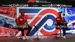 (L to R): Charles Leclerc (MON) Ferrari and Sebastian Vettel (GER) Ferrari in the FIA Press Conference. 30.07.2020. Formula 1 World Championship, Rd 4, British Grand Prix, Silverstone, England, Preparation Day.