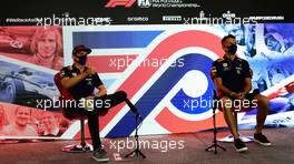 (L to R): Max Verstappen (NLD) Red Bull Racing and Alexander Albon (THA) Red Bull Racing in the FIA Press Conference. 30.07.2020. Formula 1 World Championship, Rd 4, British Grand Prix, Silverstone, England, Preparation Day.
