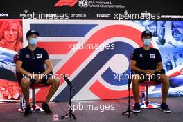 (L to R): Daniil Kvyat (RUS) AlphaTauri and Pierre Gasly (FRA) AlphaTauri in the FIA Press Conference. 30.07.2020. Formula 1 World Championship, Rd 4, British Grand Prix, Silverstone, England, Preparation Day.