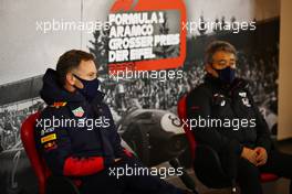 (L to R): Christian Horner (GBR) Red Bull Racing Team Principal and Masashi Yamamoto (JPN) Honda Racing F1 Managing Director in the FIA Press Conference. 09.10.2020. Formula 1 World Championship, Rd 11, Eifel Grand Prix, Nurbugring, Germany, Practice Day.